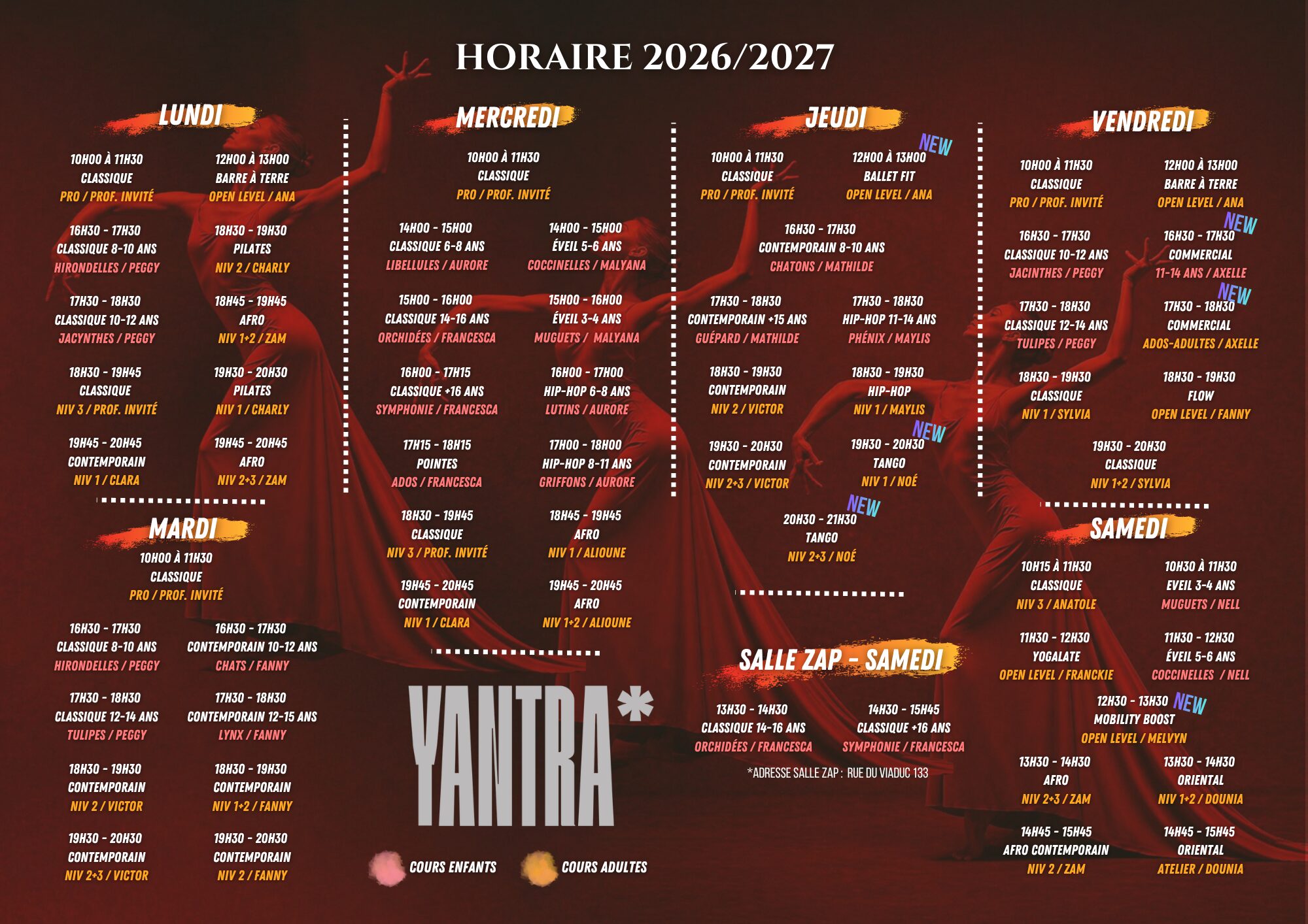 Horaire 2026-2027 - V3 Horaire des cours de danse